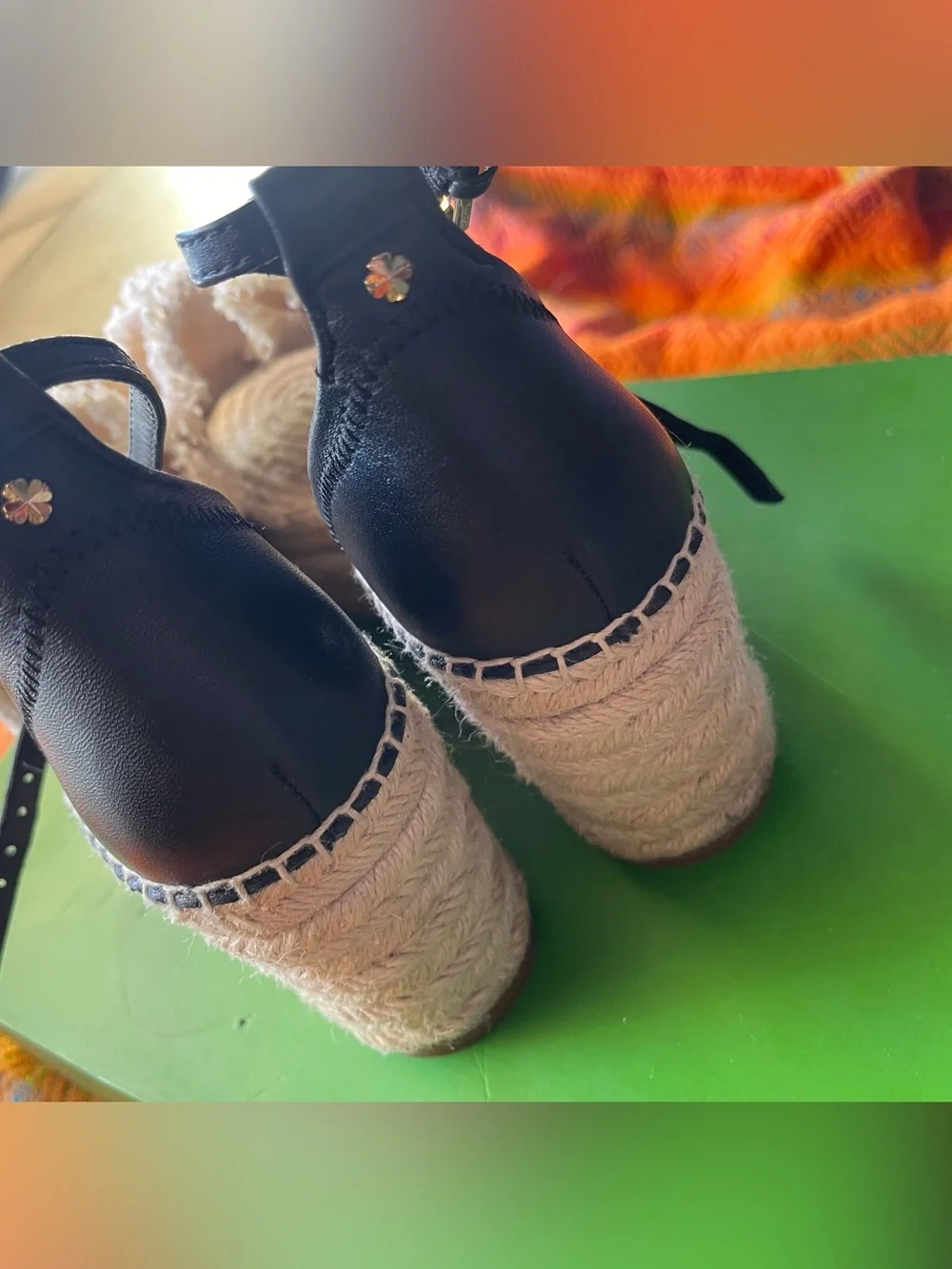 kate spade Cream and Black Espadrille Wedge Sandals